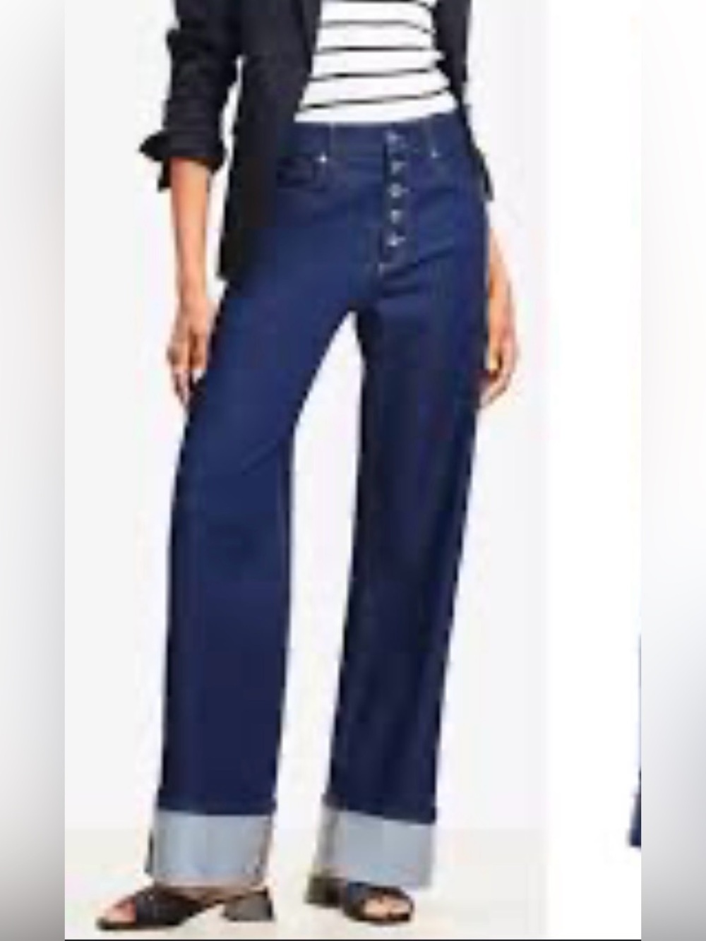 LOFT Dark Blue High-Rise Wide-Leg Button-Fly Jeans
